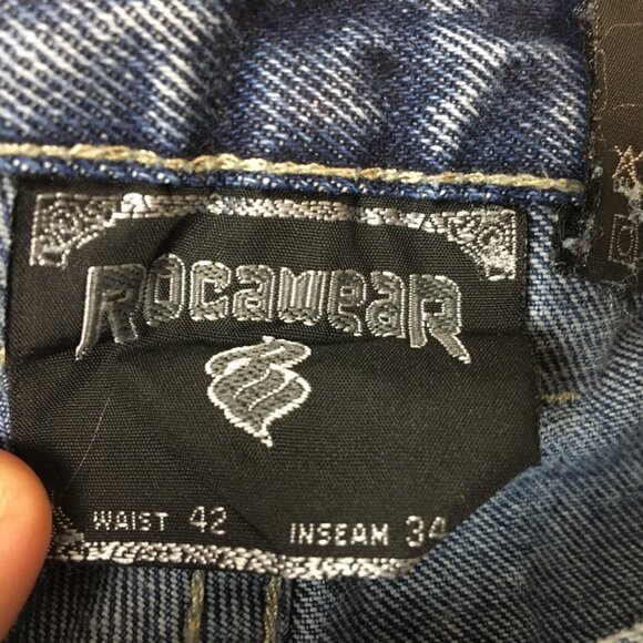 Vintage Rocawear Jeans 42x34 90s Baggy Urban Carpenter Medium Wash Hip Hop Blue - Picture 11 of 16